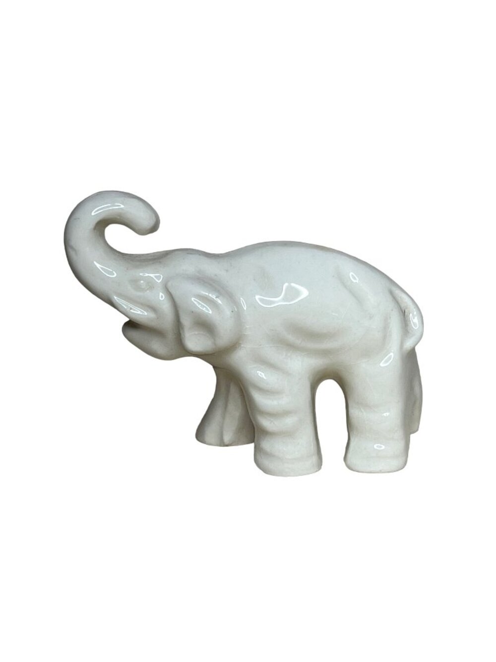 Vintage White Ceramic Elephant Figurine Trunk Up
